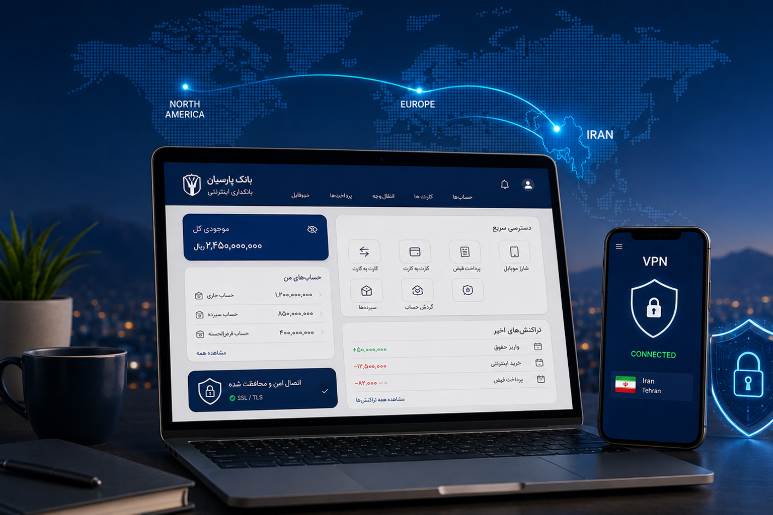 اتصال امن کاربر خارج از کشور به اینترنت بانک ایرانی با VPN و آی پی ایران